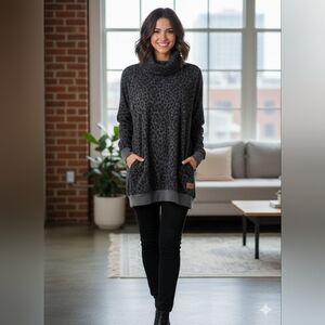 Colour Wear Gray Leopard Print Cowl Neck Sweater